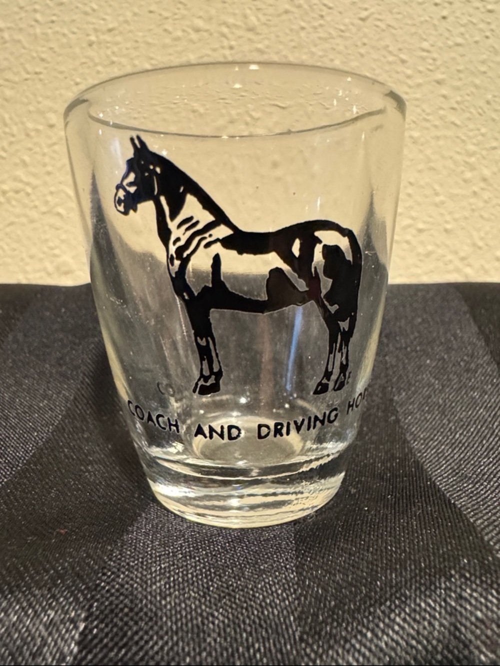 All $5 Items Buy 3 For $10 -Clear Shot Glass with Black Horse Graphic